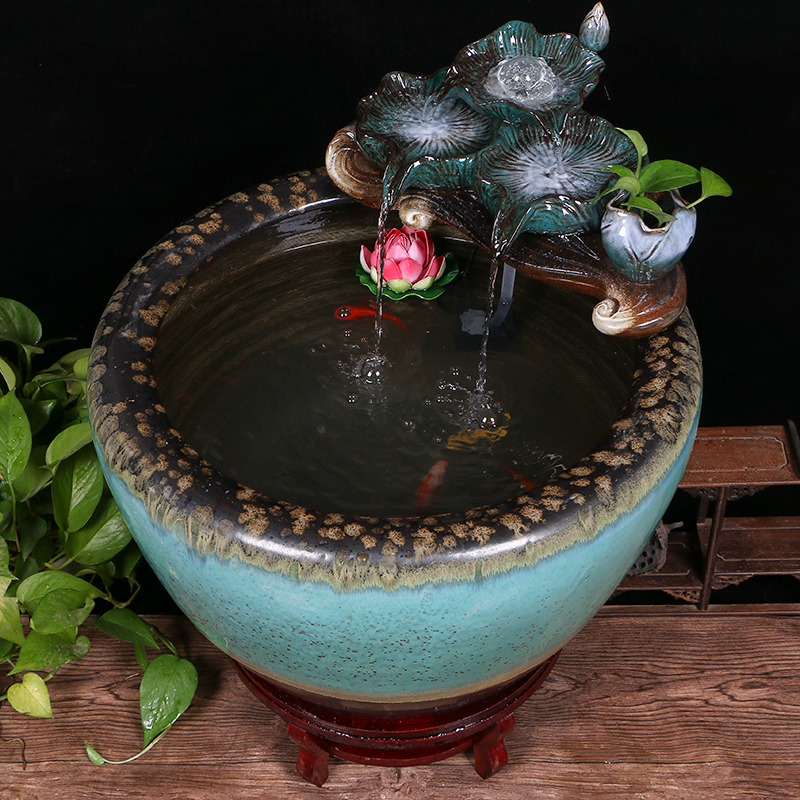 Jingdezhen ceramic goldfish bowl sitting room floor balcony office home furnishing articles circulating water courtyard big fish tank