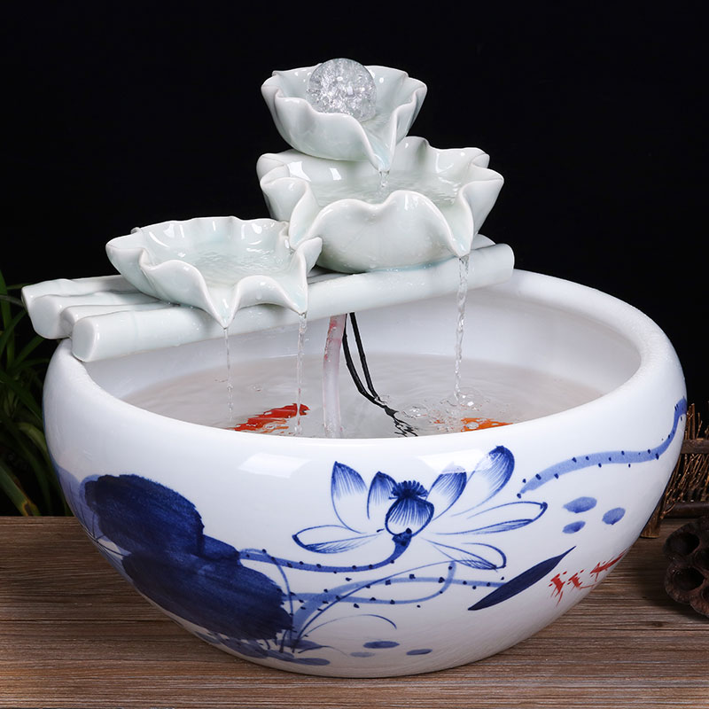 Jingdezhen ceramic tank sitting room desktop fountain water tank household small feng shui aquarium fish bowl