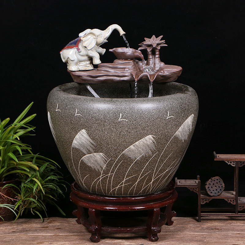 Jingdezhen ceramic goldfish bowl sitting room floor balcony office home furnishing articles circulating water courtyard big fish tank