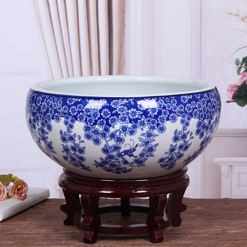 Jingdezhen ceramic aquarium package mail blue - and - white desktop furnishing articles large turtle pond lily goldfish bowl lotus feng shui basin