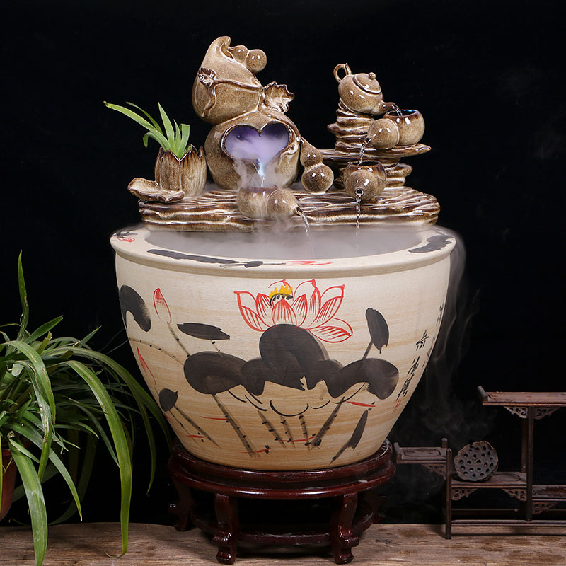 Jingdezhen ceramic aquarium large circulation water fountain creative humidifier furnishing articles sitting room adornment