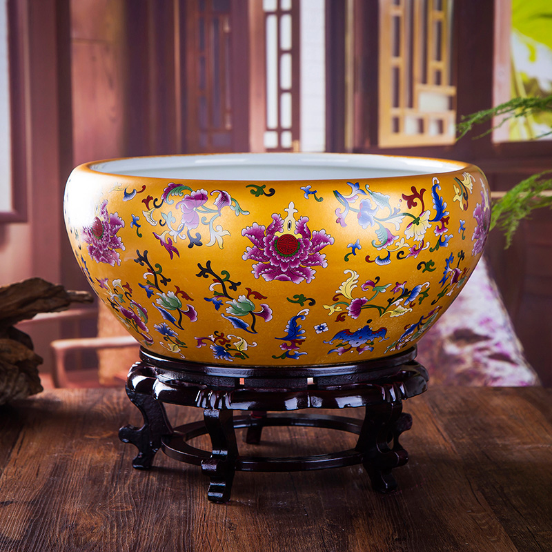 Jingdezhen ceramic goldfish bowl lotus lotus cylinder villa garden home sitting room lucky wind water tanks and furnishing articles