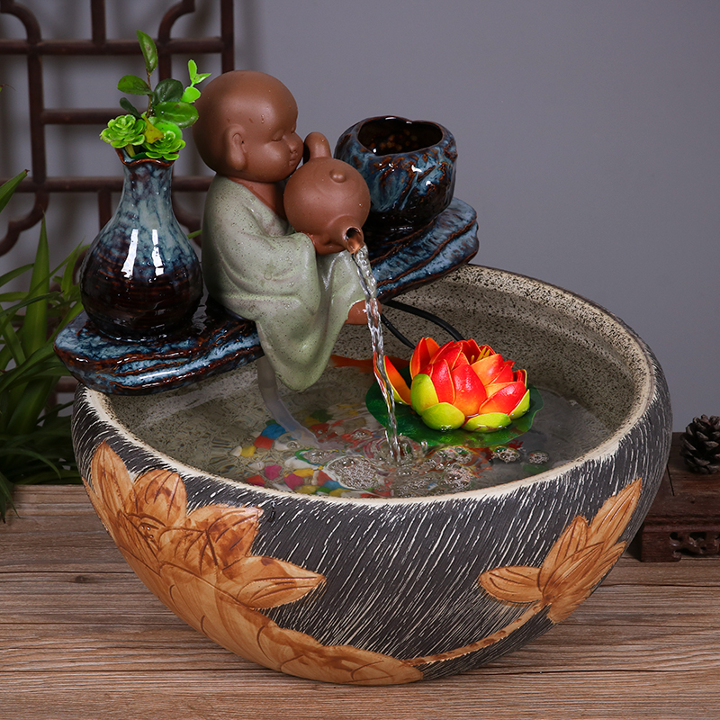 Ceramic aquarium water fountain furnishing articles sitting room desktop small Chinese style household geomantic a goldfish bowl fish bowl