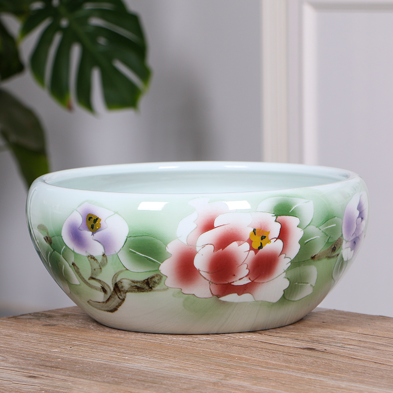 Jingdezhen ceramic aquarium large desktop turtle cylinder goldfish bowl lotus lotus basin lotus water raise a flower pot