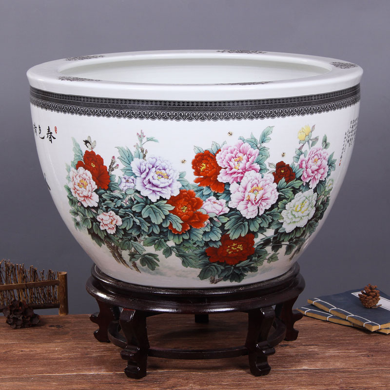 Jingdezhen ceramic aquarium large goldfish bowl water lily always LianHe flower tortoise cylinder brocade carp painting and calligraphy cylinder package mail