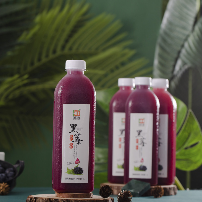 【百汇园】真实果肉黑莓果汁饮料1l*4瓶(热品库)
