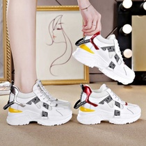2021 autumn and winter father shoes female ins Tide Super fire leather Joker sports casual shoes thick bottom inner small white shoes