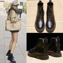 Leather inner increased Martin boots female English style handsome autumn and winter single boots thick soled short boots ins tide Net red short tube
