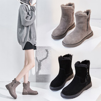 Snow boots women winter 2021 new womens shoes in the leather short tube with velvet thick soles Joker womens boots cotton shoes