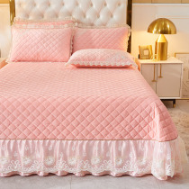Milk Suede Bed Cover Single Linen Lace Warm Flannel Winter Princess Wind Three Sets Crystal Suede Thickened