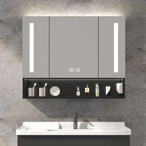 Black stainless steel bathroom mirror cabinet wall-mounted toilet separate with lamp defogging storage with light mirror box custom