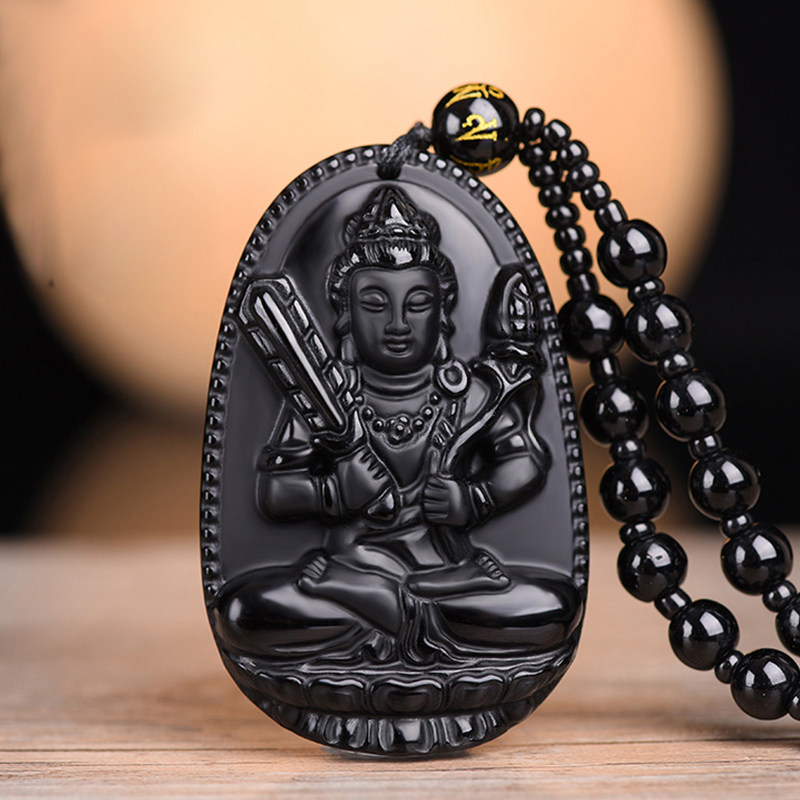 黑曜石本命佛吊坠开光12生肖守护神项链天然男士观音女佛像饰品