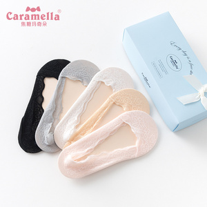 CARAMELLA蕾丝船袜女纯棉夏季薄款韩国浅口隐形袜防滑袜套短袜子