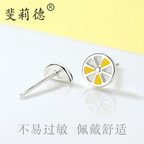 Girl heart ins earrings sterling silver female super fairy Net red niche send girlfriend temperament hipster lemon earrings jewelry