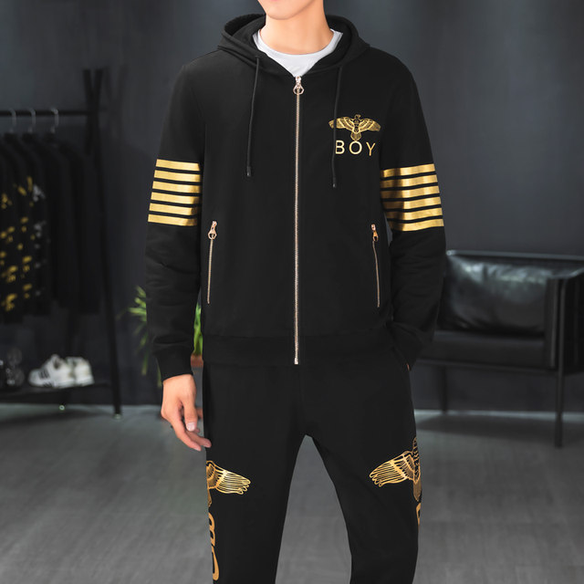 Boy sweater suit men's tide brand spring and autumn 2020 new hooded plus velvet two-piece sports and leisure men's clothing Boy sweater suit men's tide brand spring and autumn 2020 new hooded plus velvet two-piece sports and leisure men's clothing