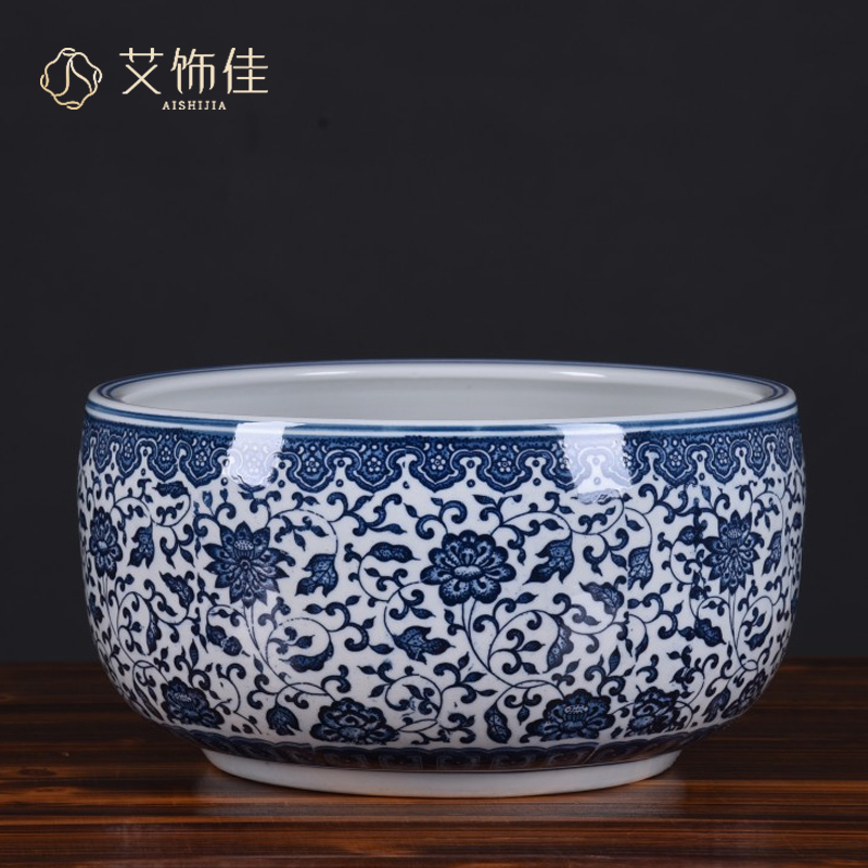 Basin of jingdezhen blue and white porcelain ceramic bowl lotus Basin water lily lotus special household cornucopia hydroponic grass cooper