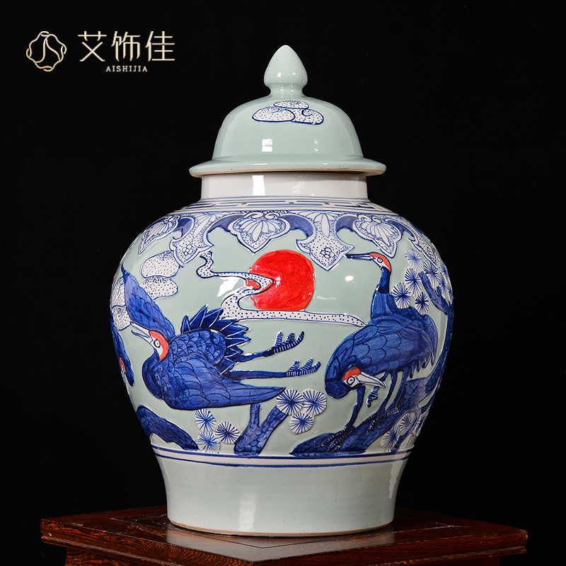 Jingdezhen ceramics general furnishing articles yellow tank storage tank with cover the tea pot large new Chinese style decoration