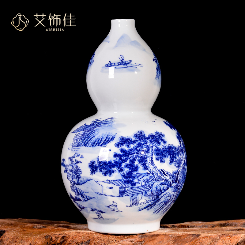 Blue and white landscape of jingdezhen ceramics antique vase household of Chinese style living room porch TV ark adornment furnishing articles