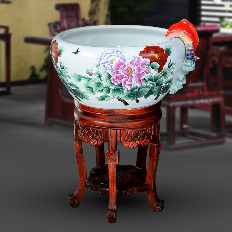 Jingdezhen ceramic aquarium large goldfish lotus lotus basin sitting room place feng shui hotel company