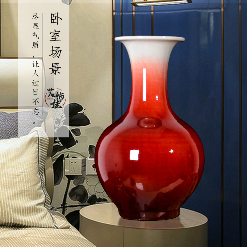 Jingdezhen ceramics up with ruby red flower arranging Chinese style living room TV cabinet ceramic vase porch decoration furnishing articles