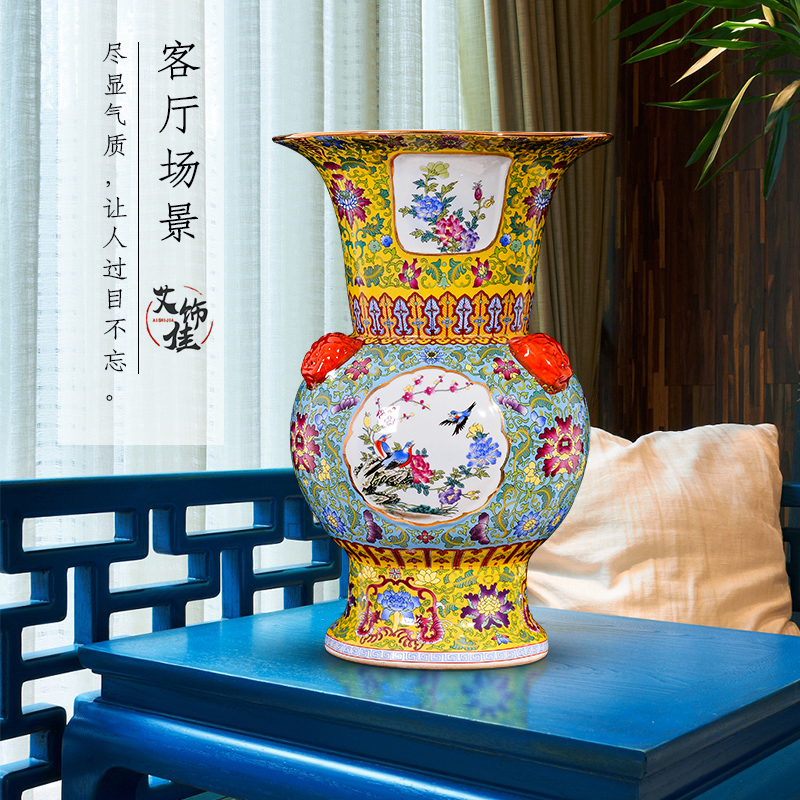 Jingdezhen ceramics big vase archaize colored enamel flower arranging furnishing articles of Chinese style living room porch rich ancient frame ornaments