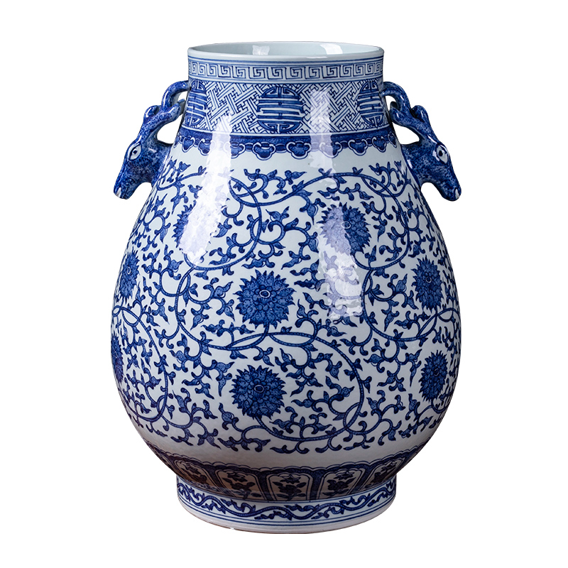 Jingdezhen ceramics ears deer put lotus flower drum a blessing vase household flower arranging the sitting room porch Chinese style classical furnishing articles