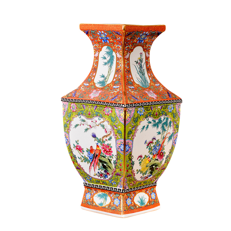 Jingdezhen ceramics imitation qianlong enamel see colour flower arranging classical vase furnishing articles of new Chinese style of the sitting room porch decoration