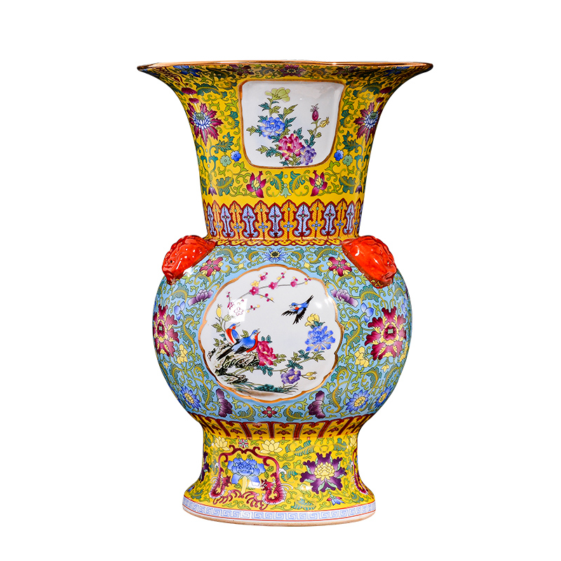 Jingdezhen ceramics big vase archaize colored enamel flower arranging furnishing articles of Chinese style living room porch rich ancient frame ornaments