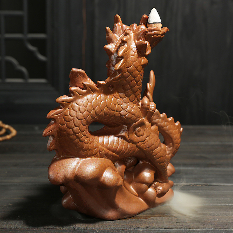 Ceramic backflow censer auspicious dragon play pearl tea sweet fume furnace home furnishing articles sandal smoked incense buner handicraft furnishing articles