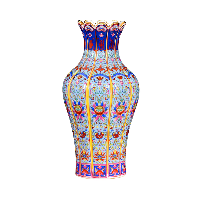 Jingdezhen ceramic vases, antique colored enamel Chinese style living room TV cabinet home decoration collection crafts