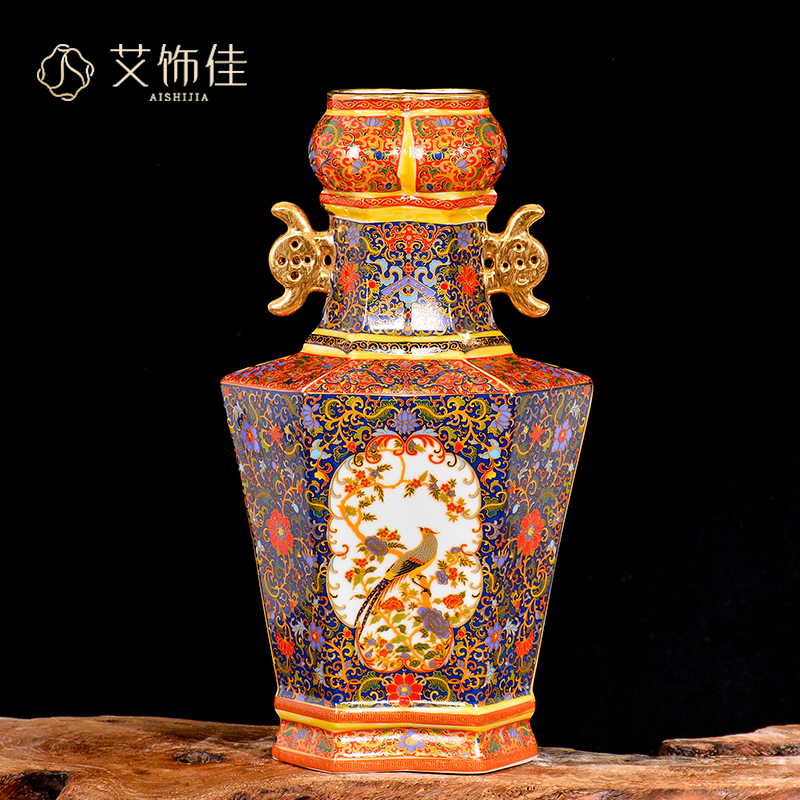 Jingdezhen ceramic vase furnishing articles antique Chinese style living room adornment household enamel TV ark to restore ancient ways furnishing articles