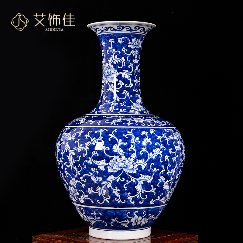 Jingdezhen blue and white ceramics bound branch lotus flower arranging big vase home sitting room of Chinese style TV ark adornment furnishing articles