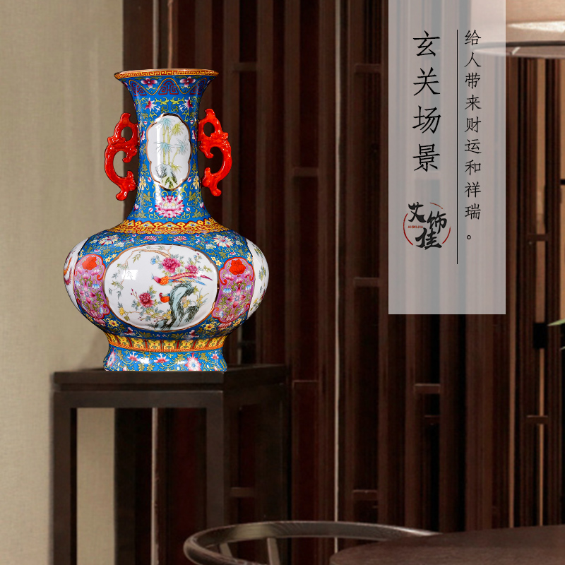 Jingdezhen ceramic colored enamel archaize ears vases, flower arrangement of the sitting room porch decorate restoring ancient ways of Chinese style household furnishing articles