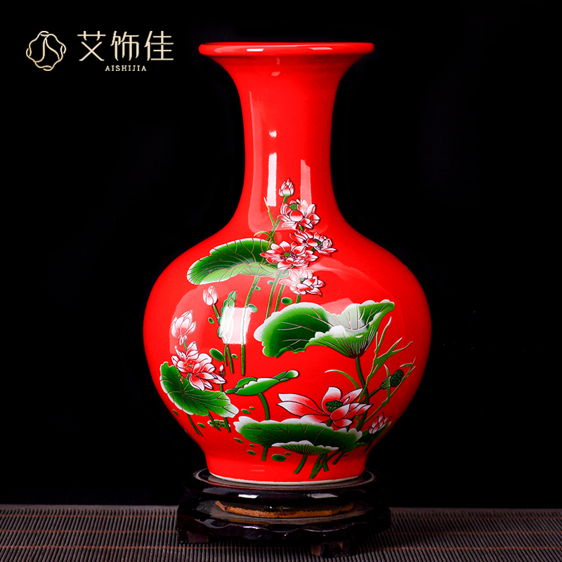 Jingdezhen ceramics, vases, flower arranging Chinese red lotus sitting room place, a new Chinese style household TV ark, arts and crafts