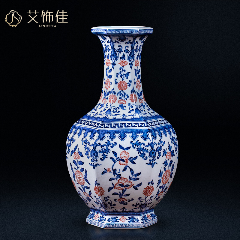 Jingdezhen ceramic six - party of blue and white porcelain vase youligong Chinese style living room TV cabinet porch place flower arranging the collection