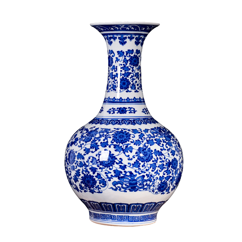 Jingdezhen ceramics archaize large blue and white tie up branch lotus bottle of French TV ark home sitting room porch place