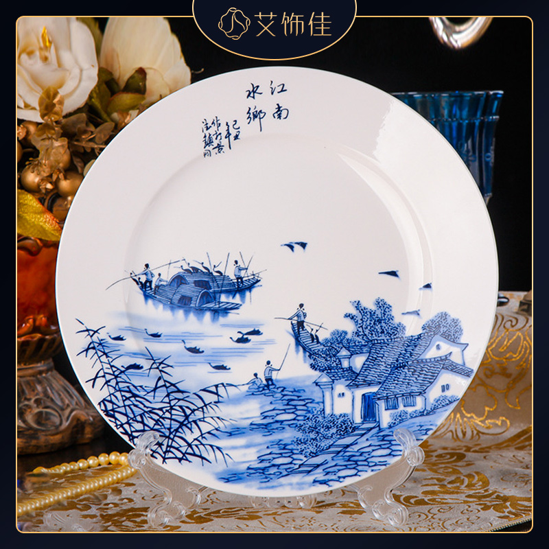 Jingdezhen 56 head of high - grade ipads China blue and white porcelain tableware suit household gifts customized club hotel gift company