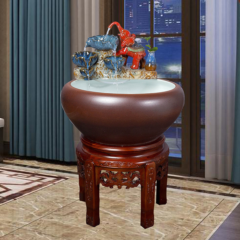 Jingdezhen ceramic aquarium with lamp ornamental fish bowl sitting room circulating water filter rockery fountain water crafts