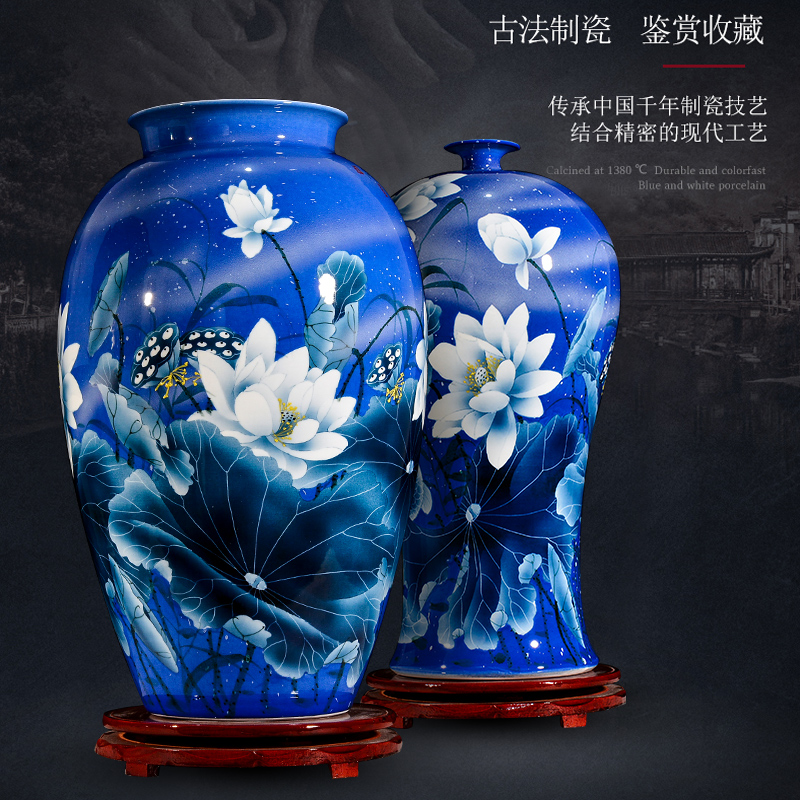 Jingdezhen blue and white hand - made ceramic lotus flower arranging Chinese large vase furnishing articles, the sitting room porch home decoration