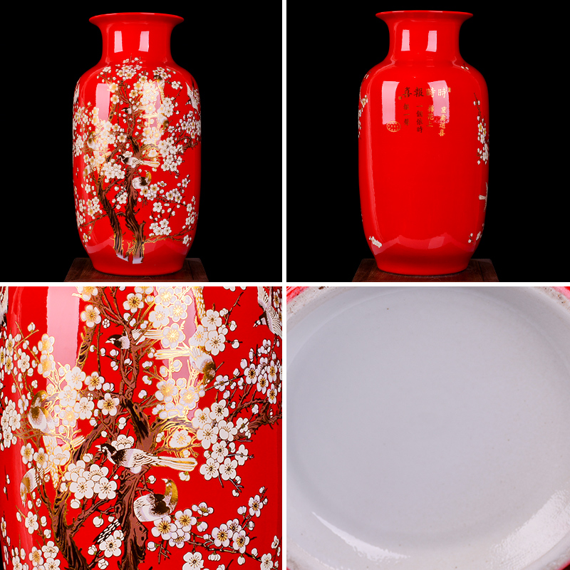 Jingdezhen ceramic Chinese red beaming living room large vase of new Chinese style household furnishing articles with a gift