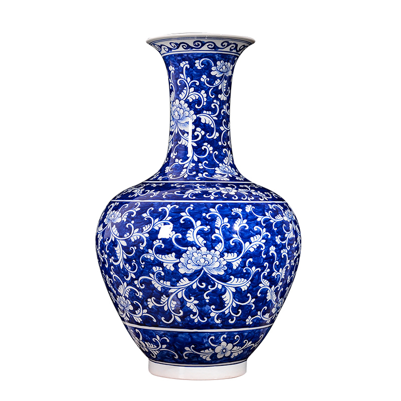 Jingdezhen blue and white ceramics bound branch lotus flower arranging big vase home sitting room of Chinese style TV ark adornment furnishing articles