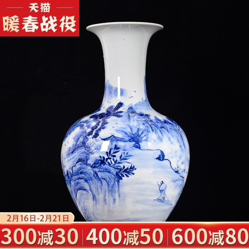 Jingdezhen ceramics hand - made of blue and white porcelain vase furnishing articles of new Chinese style living room home TV ark adornment arranging flowers