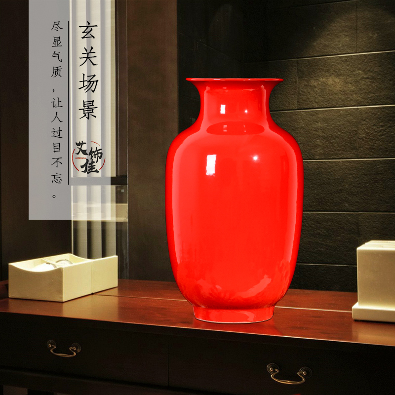 Jingdezhen ceramics China red red glaze vase flower arranging all new Chinese style household wedding sitting room adornment is placed