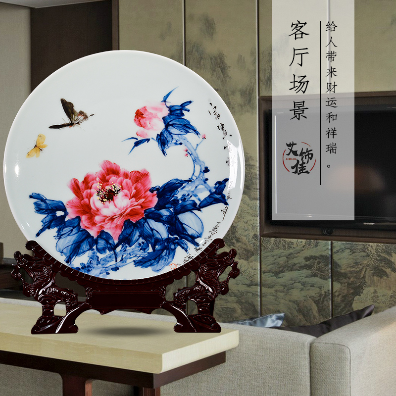 Hand - made rich auspicious porcelain of jingdezhen ceramics new Chinese style household decorative plate of the sitting room adornment is placed