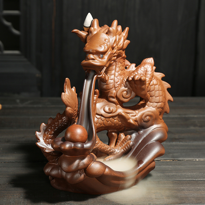 Ceramic backflow censer auspicious dragon play pearl tea sweet fume furnace home furnishing articles sandal smoked incense buner handicraft furnishing articles