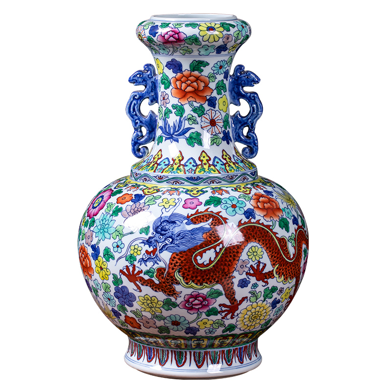 Jingdezhen ceramics archaize ears dragon vase household enamel flower arranging the sitting room porch ark adornment