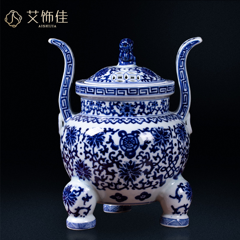 Imitation of qianlong blue and white porcelain of jingdezhen ceramics incense buner of Chinese style living room a study ancient frame home furnishing articles