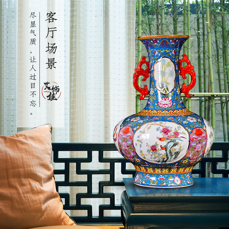 Jingdezhen ceramic colored enamel archaize ears vases, flower arrangement of the sitting room porch decorate restoring ancient ways of Chinese style household furnishing articles