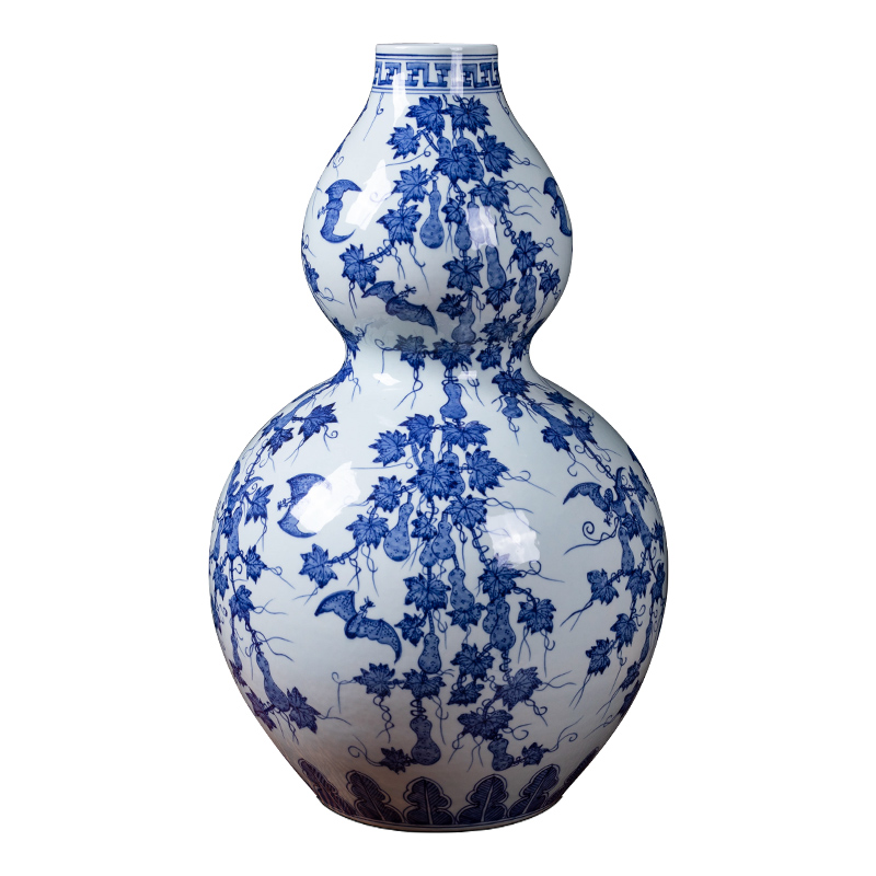 Jingdezhen ceramic antique blue - and - white qianlong f - fook noted gourd vases, flower arrangement study of home sitting room decorate gifts