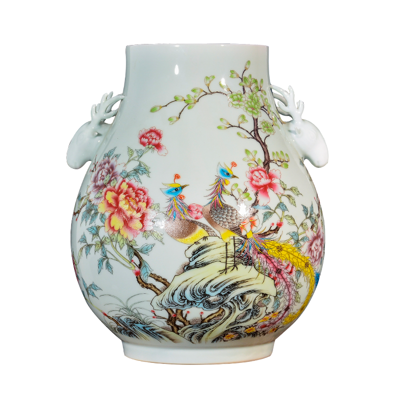 Jingdezhen ceramics powder enamel vase flower arranging furnishing articles of Chinese style household TV ark, porch decoration sitting room